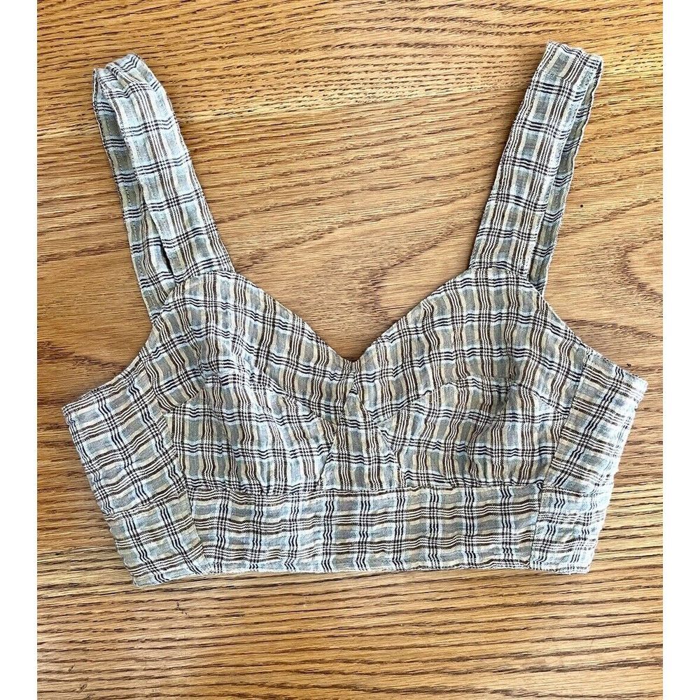 CARON CALLAHAN‎ Vivian Bralette Cropped Top Plaid Size XS